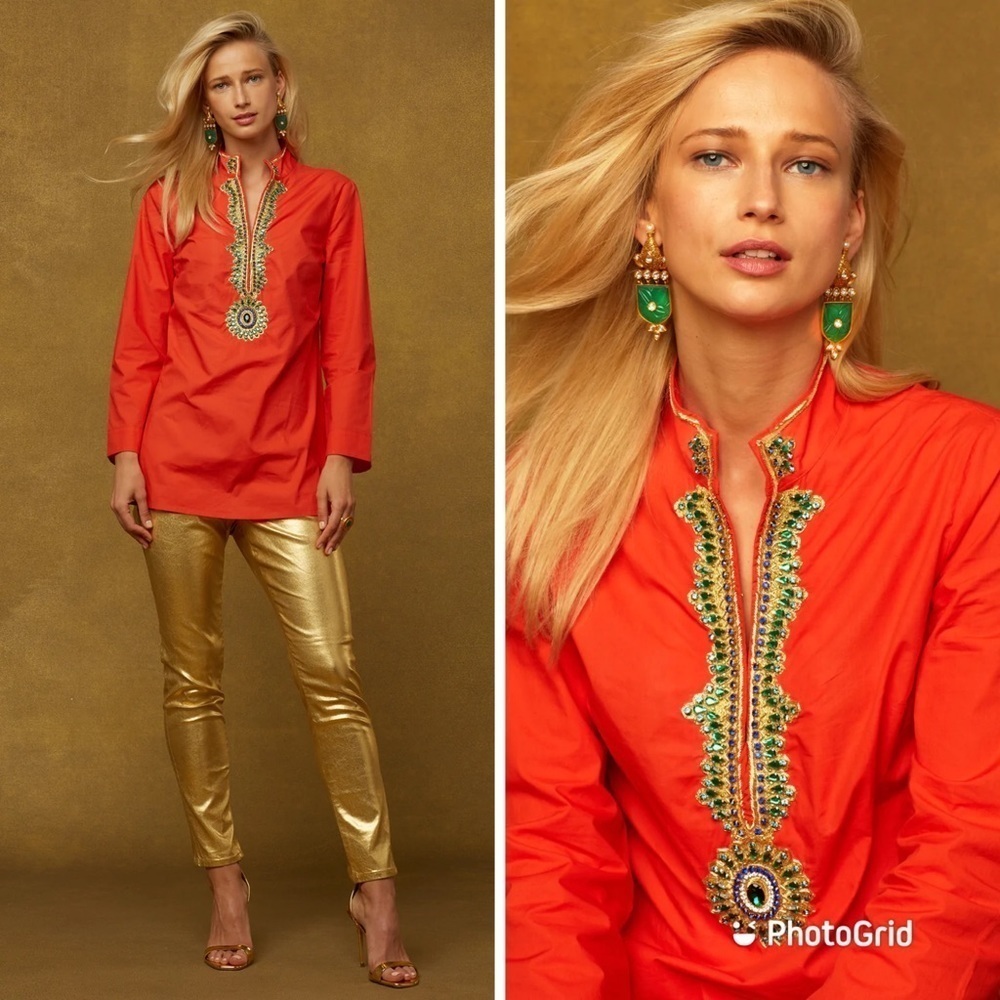 Nicoblu Roxana‎ Tunic With Gold & Gemstone Embellishment Sz 4X